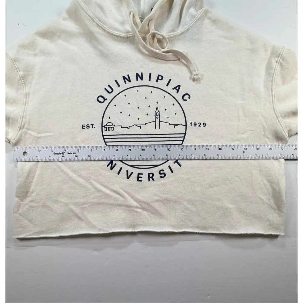 Quinnipiac University Cropped Hoodie Cream Fleece Sweatshirt Size Small NWT CT - Picture 7 of 11